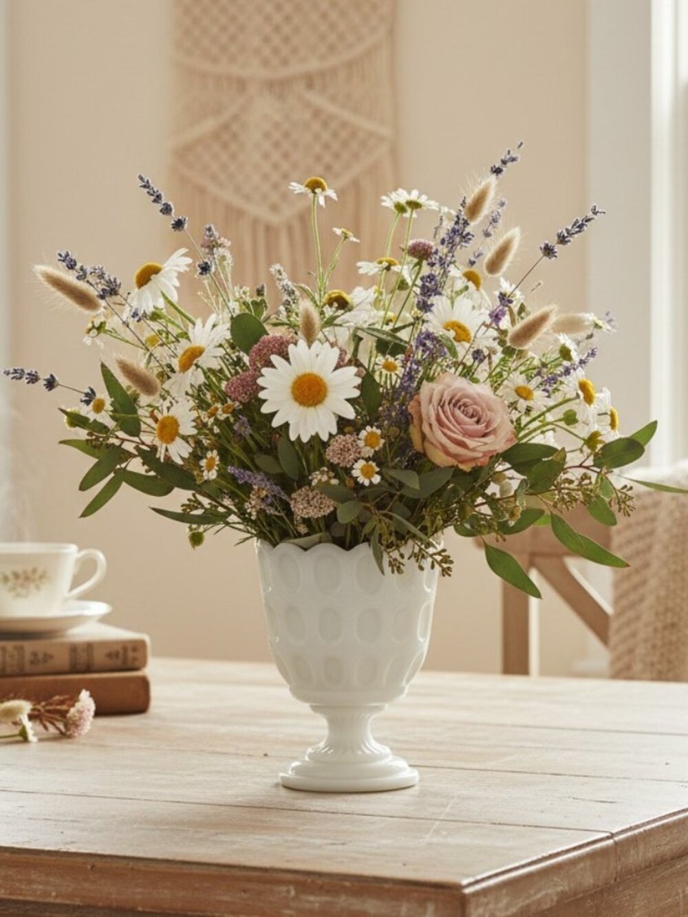 ED Brody Milk Glass Footed Thumb Print Vase Vintage White Wide Mouth Planter